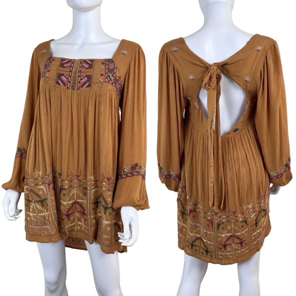 Free People Rhiannon Women Size XS Embroidered Babydoll Mini NEW Dress FLAWED